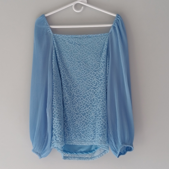 Boston Proper Long Sleeve Sweetheart Pleated Blouse Light Blue Extra Large - Picture 3 of 12